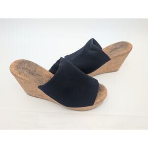 Lucky Brand Marilyn Women's Navy Blue Cork Heel Wedges Size 8 Vacation Beachy